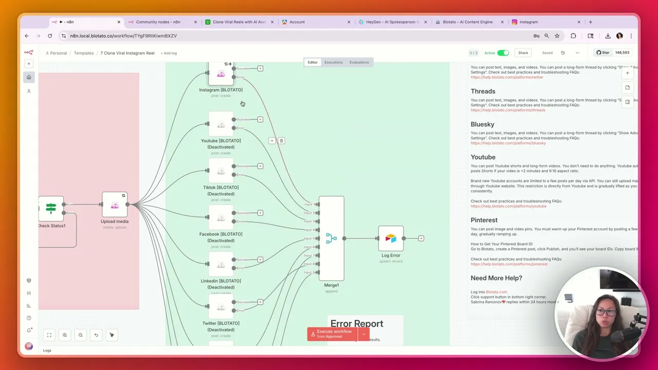 Blotato upload interface showing multi-platform publishing options.