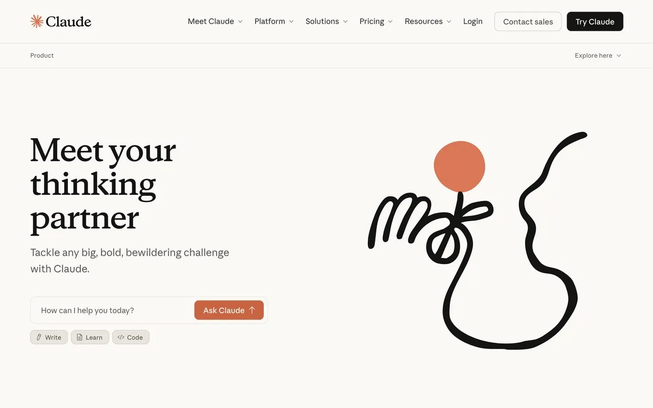 Claude by Anthropic marketing page, the AI writing brain for faceless content scripts