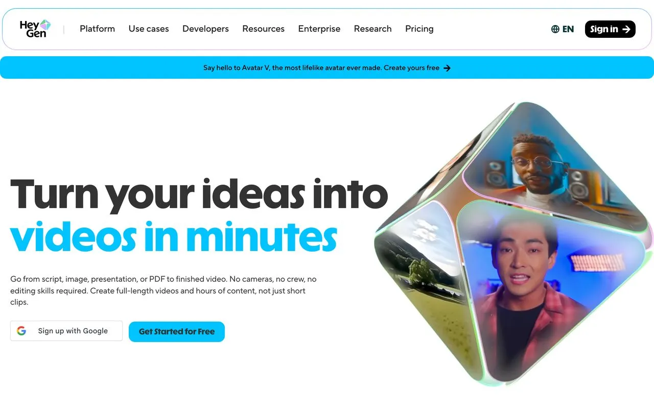 HeyGen pricing page for lifelike AI avatar video without showing your face