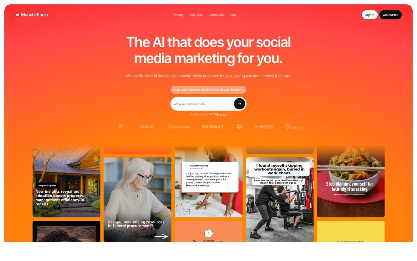 AI content repurposing tools - Munch Studio social media content cards generated from long-form videos